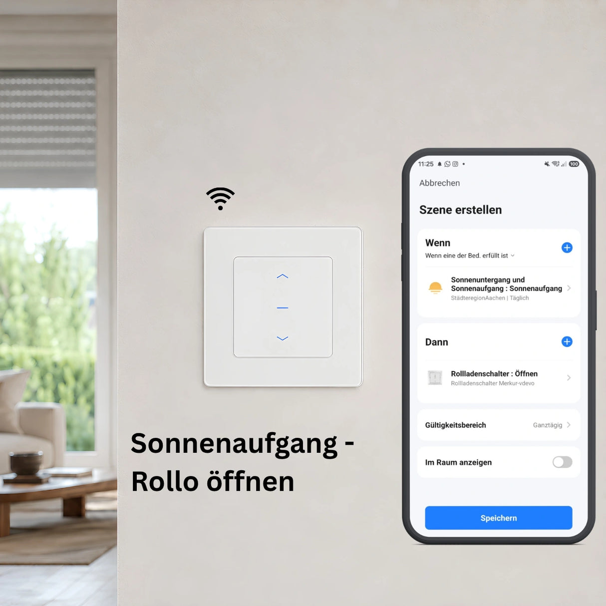 rollo öffnet sich bei sonnenaufgang